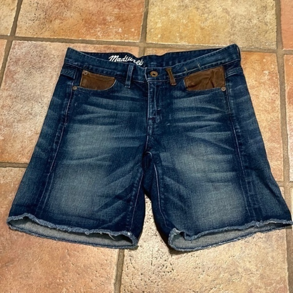Madewell denim & faux leather Bermuda shorts